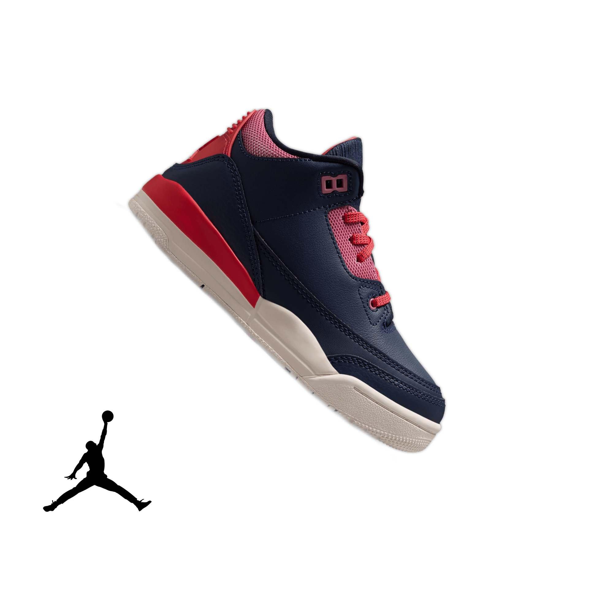 Jordan 3 Retro "Sports Renaissance" Preschool Kids' Shoe - OBSIDIAN/CHALK/TRACK RED